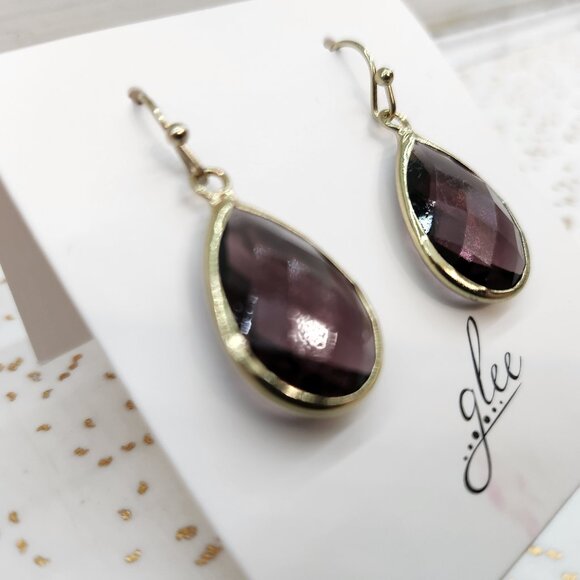 Plum Purple Crystal Teardrop Dangle Earrings - Picture 1 of 10